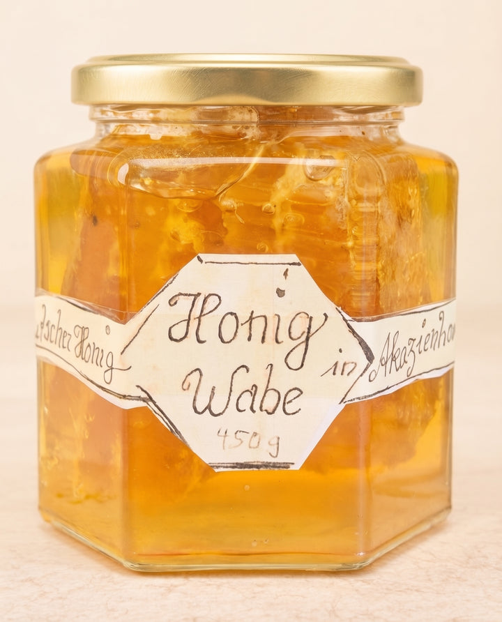 Wabenstück im Akazienhonig – Honig im Glas (450g)